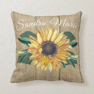Rustic Golden Yellow Sunflower Tan Wood   name  Cushion