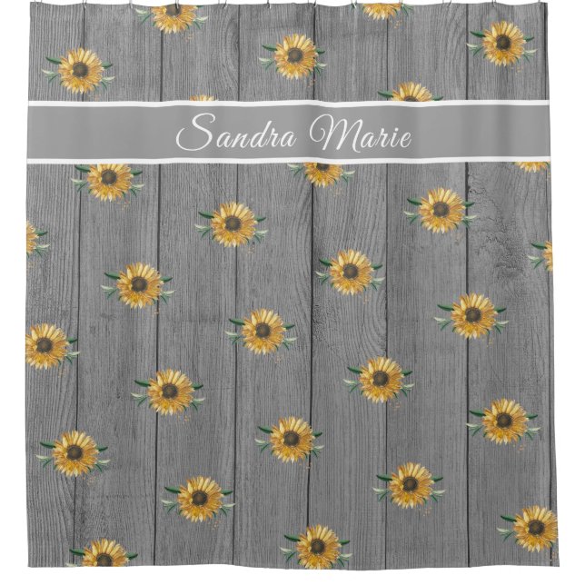 Rustic Golden Yellow Sunflower  Wood |   Shower Curtain (Front)