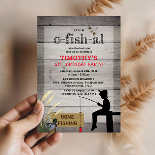 Rustic 'Gone Fishing' Kids Birthday Party Invitation