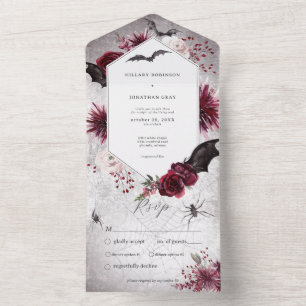 Rustic Gothic Black & Burgundy Halloween CUSTOM All In One Invitation