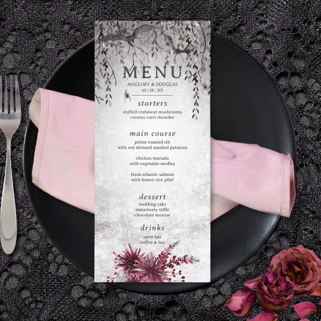 Rustic Gothic Black & Burgundy Halloween Long Menu (Rustic Gothic Black & Burgundy Halloween Wedding Long Menu)