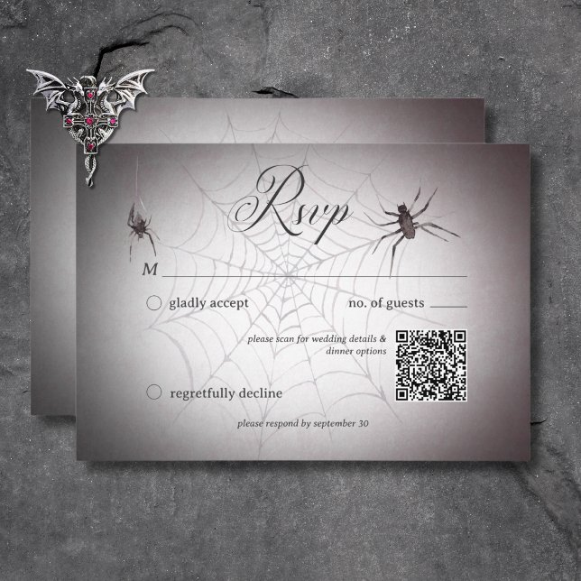 Rustic Gothic Black & Burgundy Halloween QR Code RSVP Card (Rustic Gothic Black & Burgundy Halloween QR Code RSVP Card)