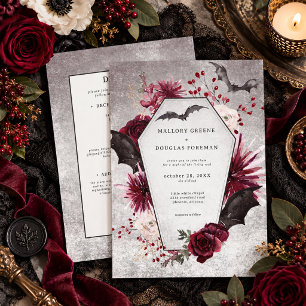 Rustic Gothic Black Burgundy Halloween Two Sided Invitation
