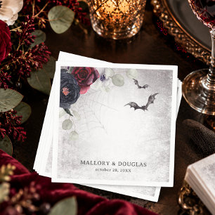 Rustic Gothic Black & Burgundy Halloween Wedding Napkin