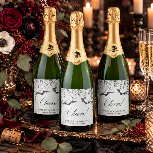 Rustic Gothic Black & Burgundy Halloween Wedding Sparkling Wine Label