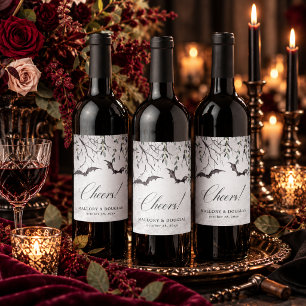 Rustic Gothic Black & Burgundy Halloween Wedding Wine Label