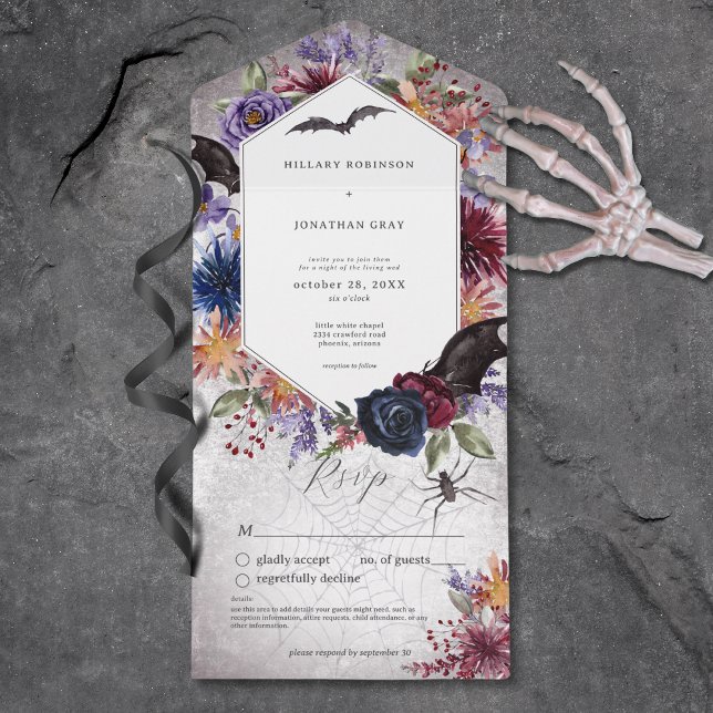 Rustic Gothic Colours Halloween Wedding No Dinner All In One Invitation (Rustic Gothic Colorful Halloween Wedding No Dinner All In One Invitation)