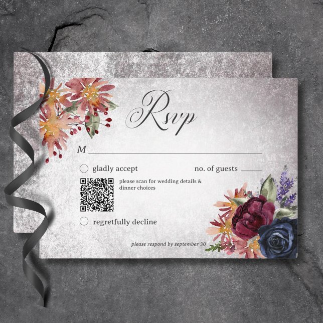 Rustic Gothic Colours Halloween Wedding QR Code RSVP Card (Rustic Gothic Colors Halloween Wedding QR Code RSVP Card)