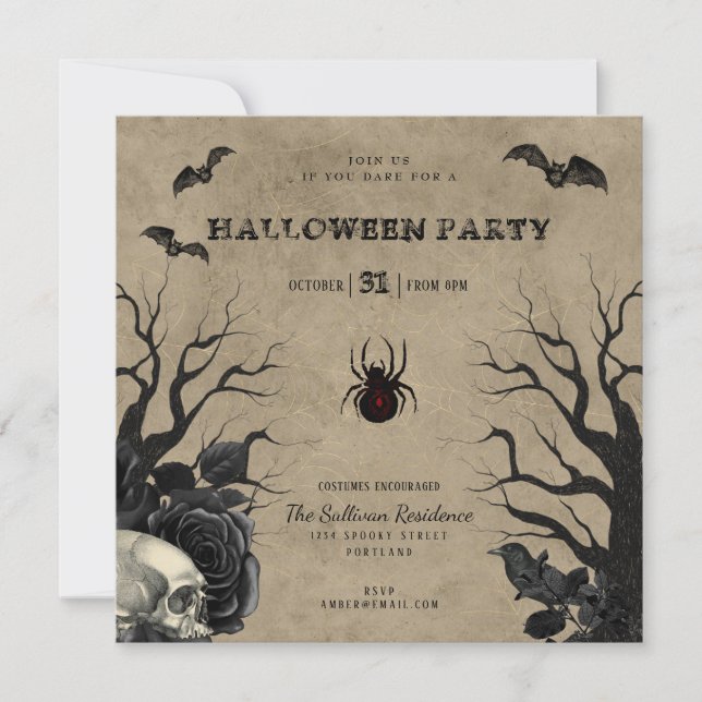Rustic Gothic Halloween Party Invitations (Front)