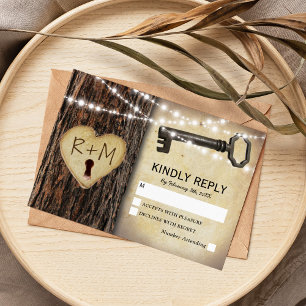 Rustic Gothic Skeleton Key & Tree Heart RSVP