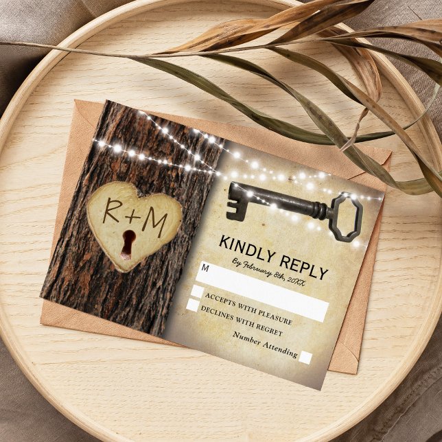 Rustic Gothic Skeleton Key & Tree Heart RSVP Card (Creator Uploaded)