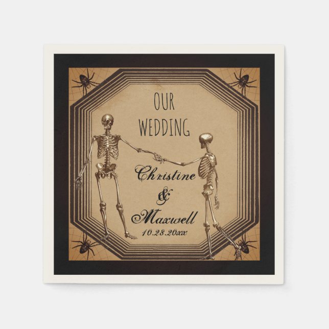 Rustic Gothic Skeletons | Spiders  Deco Wedding Na Napkin (Front)