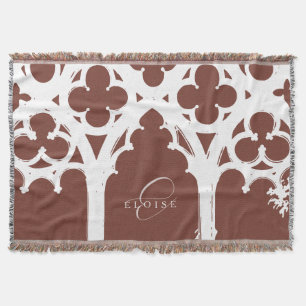 Rustic Gothic Window Calligraphy Terracotta Throw Blanket