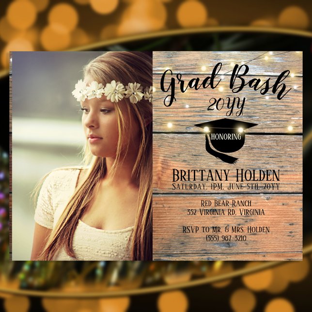 Rustic Grad Bash Party Photo Invitation (Creator Uploaded)