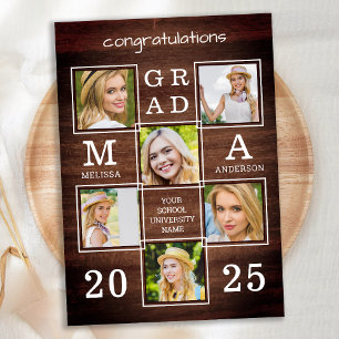 Rustic Graduate 6 Photo Collage Wood Graduation Announcement