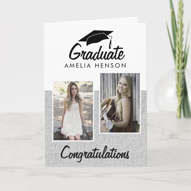 Rustic Graduate Congratulations 2 Photo Collage Card (Front)