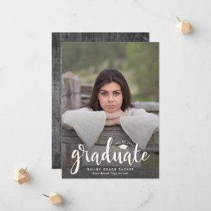Rustic Graduate Overlay Grey Wood Photo Graduation Announcement