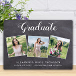 Rustic Graduation 3 Photo Grey Chalkboard Graduate Plaque<br><div class="desc">Celebrate your graduate and give a special personalised gift with this custom photo collage graduation plaque on a rustic chalkboard slate design. This unique photo collage graduate plaque is will be a treasured keepsake. Customise with 3 of your favourite senior or college photos, and personalise with graduating year, name, high...</div>