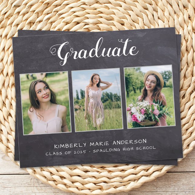 Rustic Graduation 3 Photo Slate Budget Invitation (Creator Uploaded)