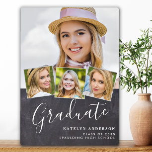 Rustic Graduation 4 Photo Stylish Slate Graduate  Plaque