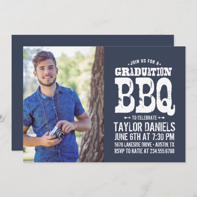 Rustic Graduation BBQ Invitation | Editable Colour (Front/Back)