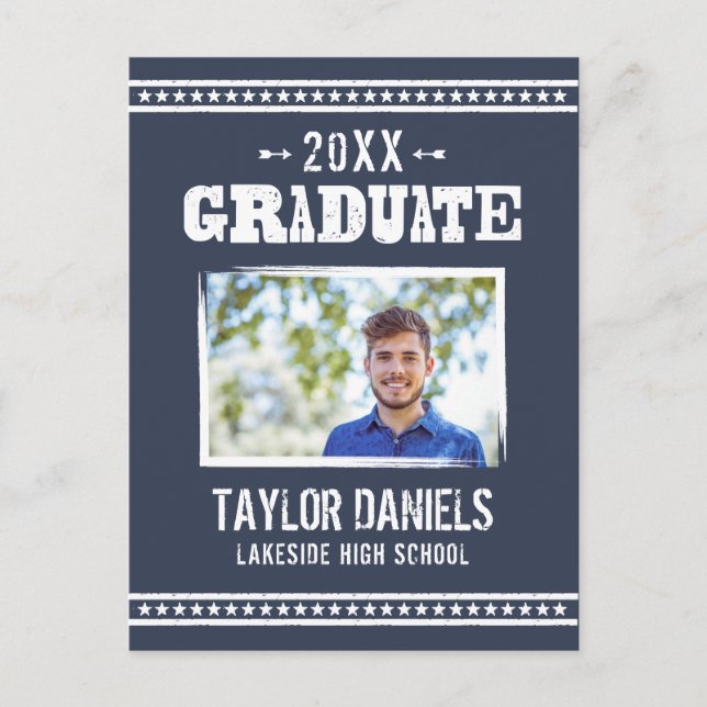 Rustic Graduation BBQ Invitation | Editable Colour Postcard (Front)