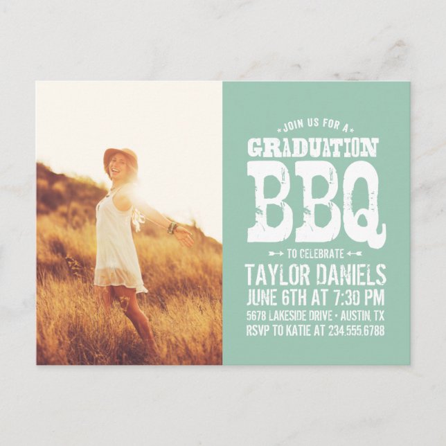 Rustic Graduation BBQ Invitation | Editable Colour Postcard (Front)
