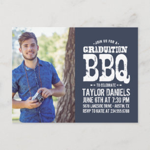 Rustic Graduation BBQ Invitation   Editable Colour Postcard