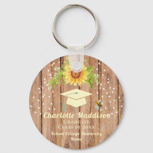 Rustic Graduation Class of Congratulations Floral Key Ring