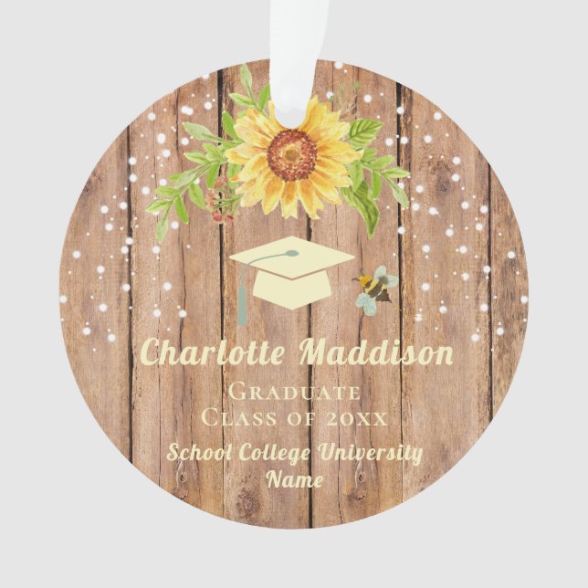 Rustic Graduation Class of  Floral Sunflower Ornament (Front)