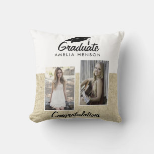 Rustic Graduation Graduate 2 Photos Cushion