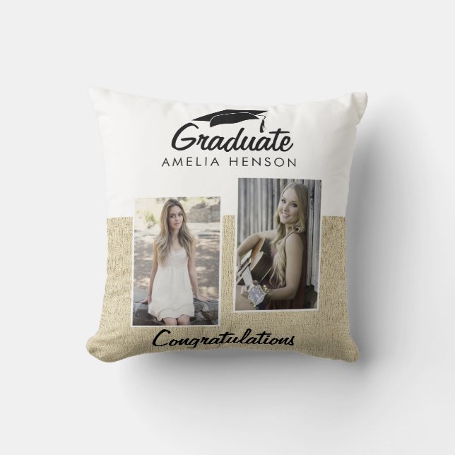 Rustic Graduation Graduate 2 Photos Cushion (Front)