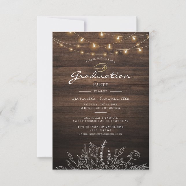 Rustic Graduation Party 2024 String Lights Invitation (Front)
