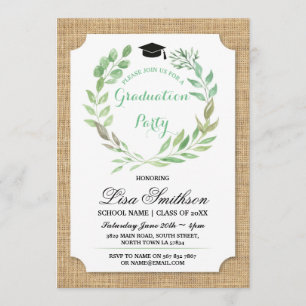 Rustic Graduation Party Burlap Leaf Wreath Invite