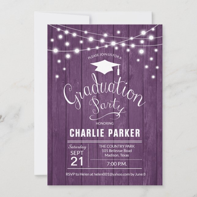 Rustic Graduation Party Light Purple Wood Pattern Invitation (Front)
