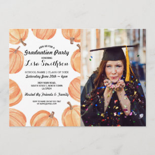 Rustic Graduation Party Pumpkin Watercolor Photo Invitation