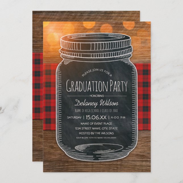 Rustic Graduation Party Unique Country Mason Jar Invitation (Front/Back)