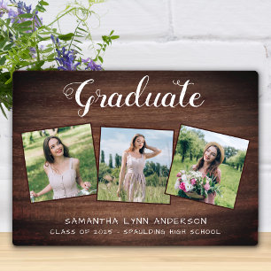 Rustic Graduation Personalised 3 Photo Graduate Plaque
