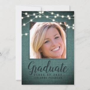 Rustic Graduation String Lights Teal Photo Announcement