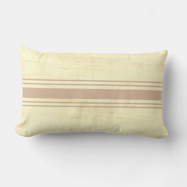 Rustic Grain Sack Cream Beige Stripes  Lumbar Cushion (Front)