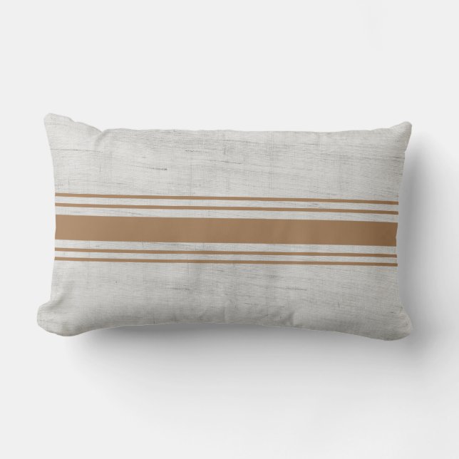 Rustic Grain Sack Light Brown Stripes  Lumbar Cushion (Front)