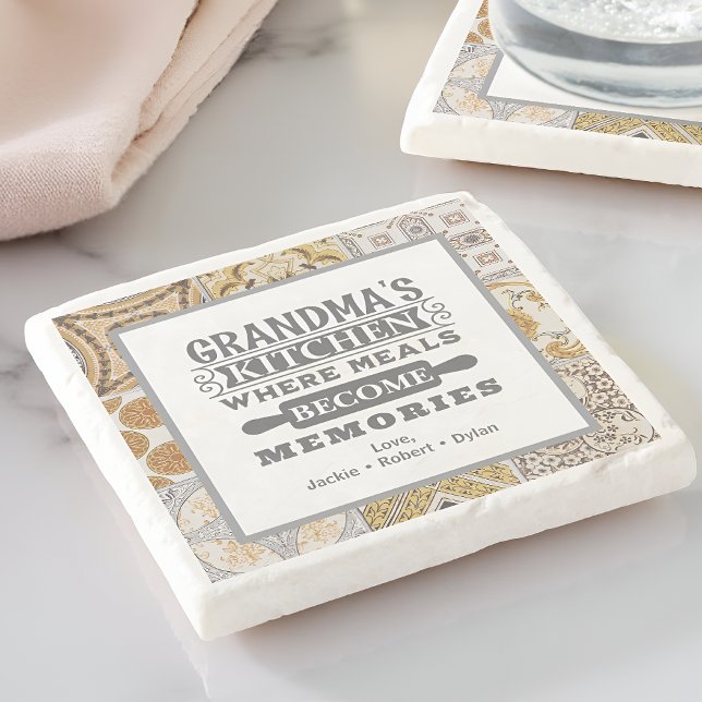 Rustic Grandma Meals Become Memories  Stone Coaster (Creator Uploaded)