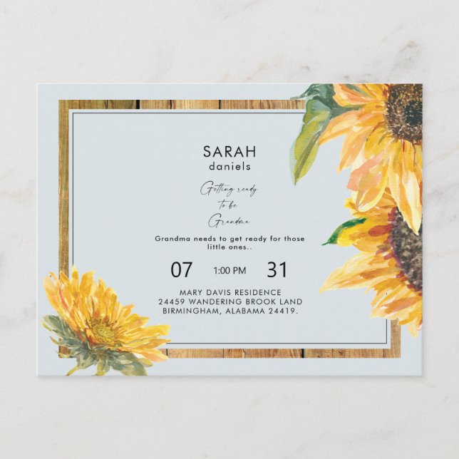 Rustic Grandma's Nursery Baby Shower Blue Invitation Postcard (Front)