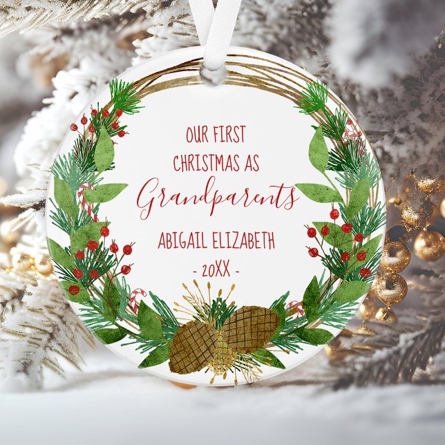 Rustic Grandparents Christmas Baby Photo Add Name Ornament (Creator Uploaded)