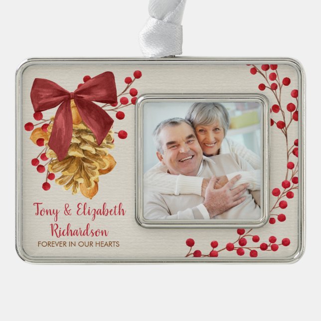Rustic Grandparents Memorial Photo Christmas Silver Plated Framed Ornament (Front)