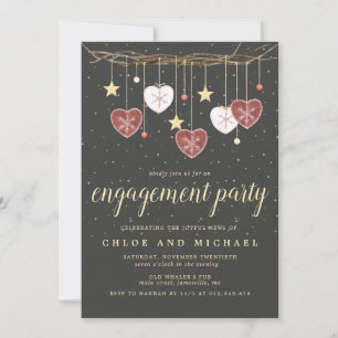 Rustic Grapevine and Heart Winter Engagement Party Invitation