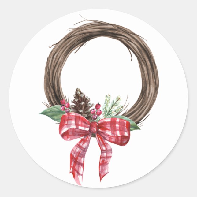 Rustic Grapevine Wreath Holiday Classic Round Sticker (Front)