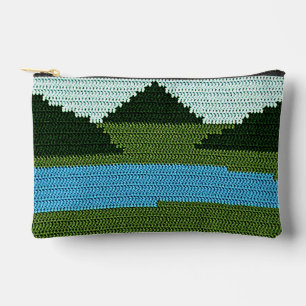 Rustic Grassland Lake Hills Artisan Crochet Print  Accessory Pouch