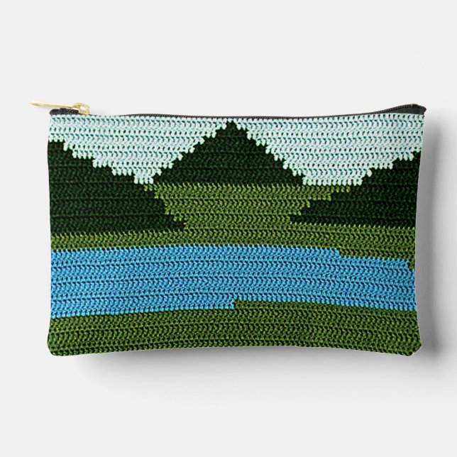 Rustic Grassland Lake Hills Artisan Crochet Print  Accessory Pouch (Front)