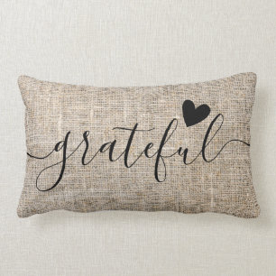 Rustic Grateful Thanksgiving Farmhouse Burlap Lumbar Cushion